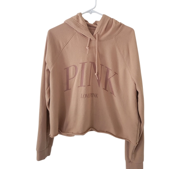 PINK Victoria's Secret Tops - Pink Tan Logo Cropped Sweatshirt Hoodie